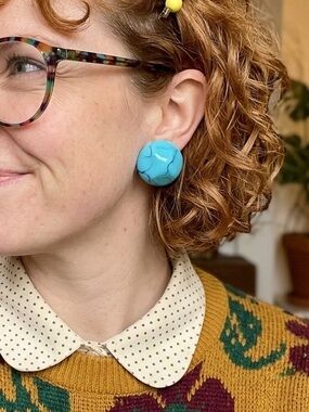 Retro Earrings Acrylic Blue Artsy Quirky 80s